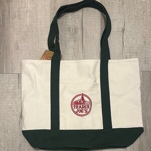 Trader Joe's White and Green Tote Bag